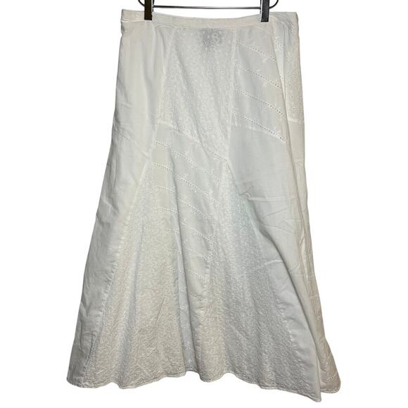 Embroidered Maxi Skirt White Size 8 Cotton Floral Boho Cottage Fairy Peasant - Picture 1 of 10